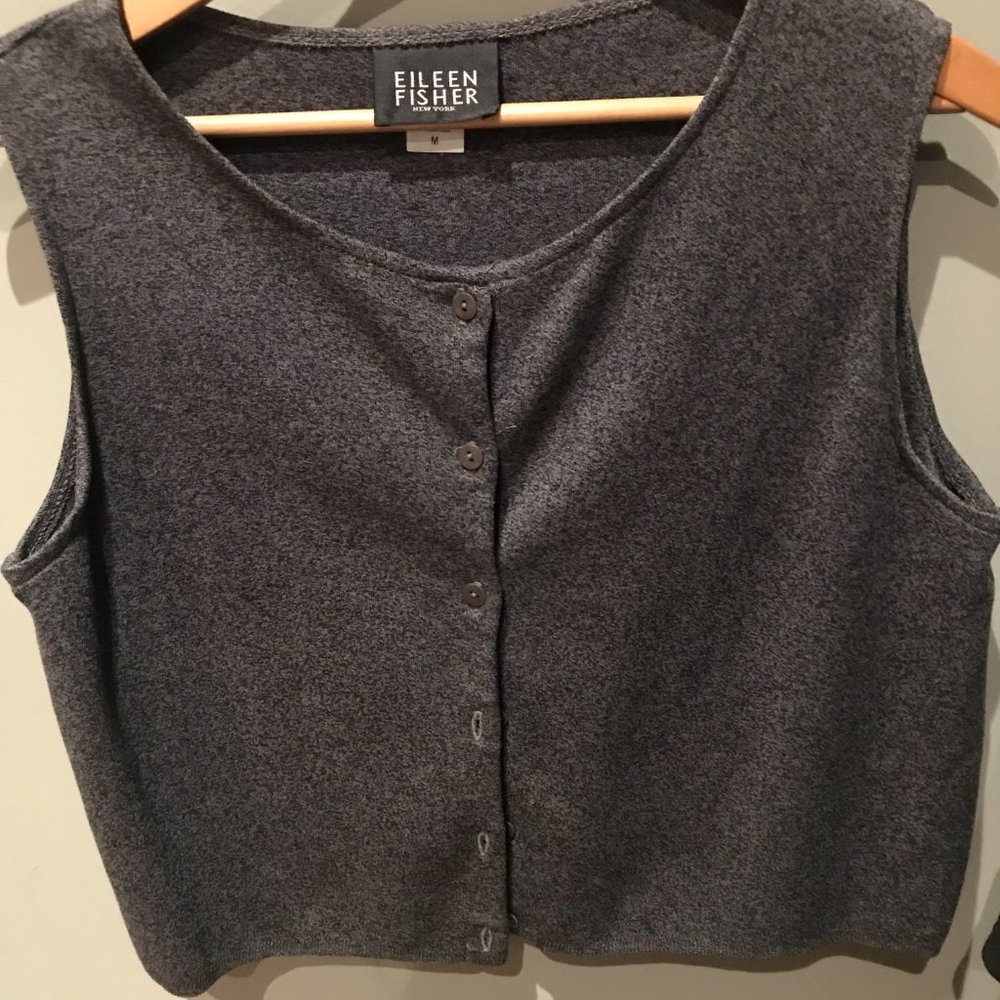 Short Gray Cotton Vest From Eileen Fisher; Medium